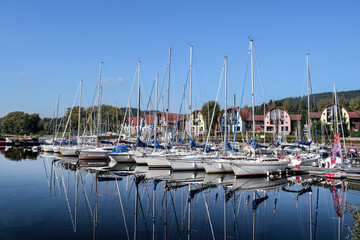 Fototapeta na wymiar Harbor with sailboats in Lipno Nad Vltavou, Czech Republic