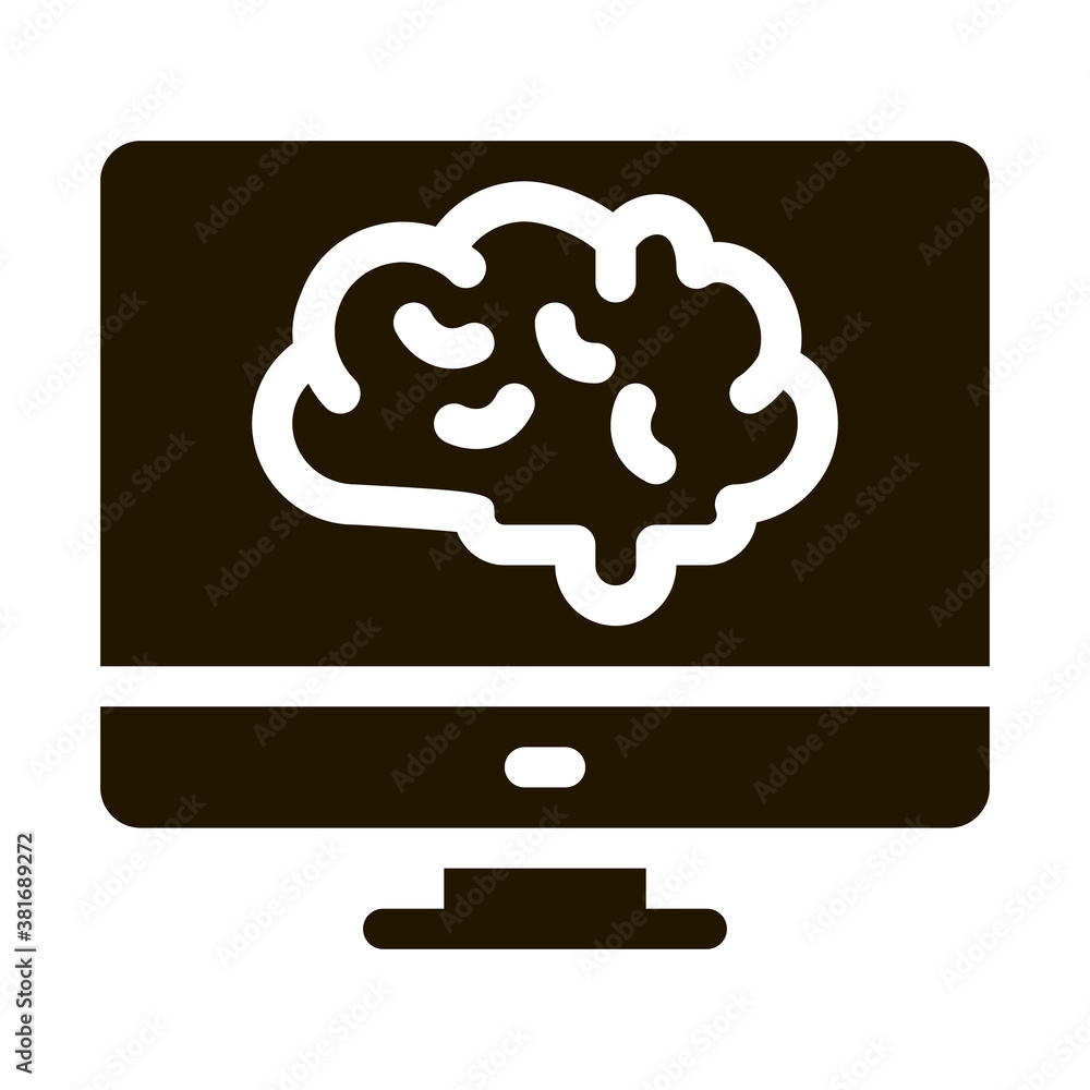 Poster brain on display glyph icon vector. brain on display sign. isolated symbol illustration