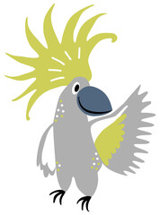 A parrot vector stock illustration in cute cartoon style. Animal illustration. Cockatoo bird. 
