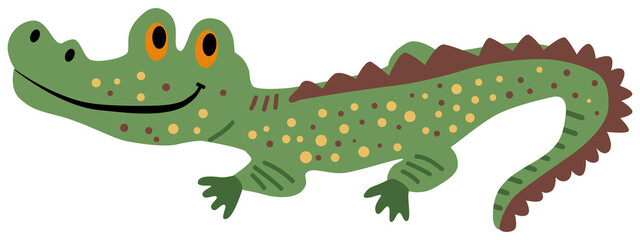 Obraz premium Cute crocodile animal illustration in cartoon style. Character vector stock design. Wild animal.