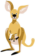 Cute vector stock kangaroo illustration in cartoon style.