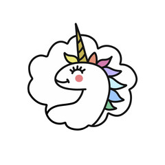 unicorn doodle icon, vector color cute illustration