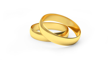 Two gold wedding rings isolated on white background. 3D illustration