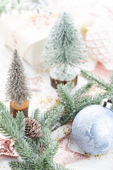 Christmas tree composition on bokeh background.