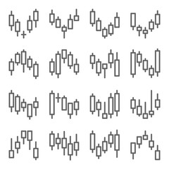 Stock candlestick chart icon illustration vector set. Contains such icon as Bullish, Bearish, Doji, Graph trend, and more. Expanded Stroke