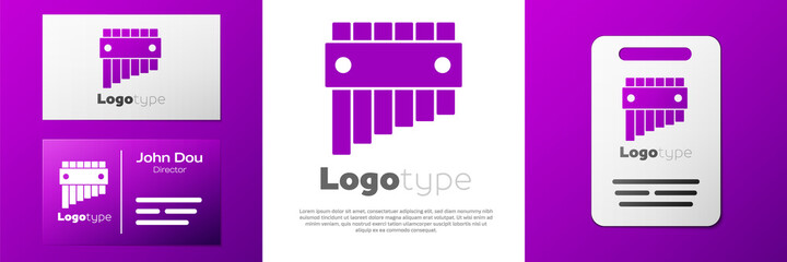 Logotype Pan flute icon isolated on white background. Traditional peruvian musical instrument. Folk instrument from Peru, Bolivia and Mexico. Logo design template element. Vector.