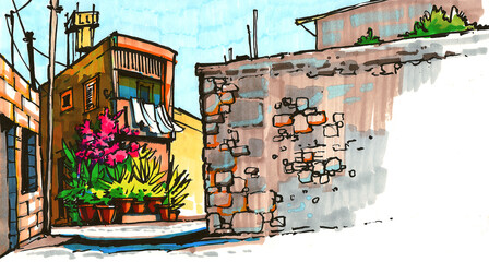 narrow street of an old Greek village