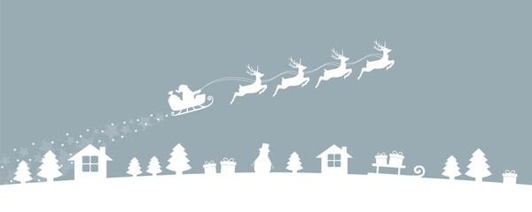christmas village winter banner with santa sleigh and reindeer vector illustration EPS10
