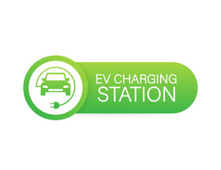 EV charging station banner. Vector stock illustration.