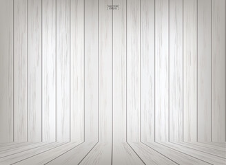 Wooden room space background with perspective wooden floor. Vector.