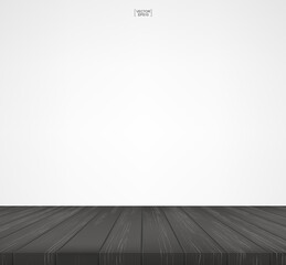 Wood floor pattern and texture for background. Perspective view of wooden floor on white background with area for copy space. Wooden terrace or deck pattern and texture. Vector.