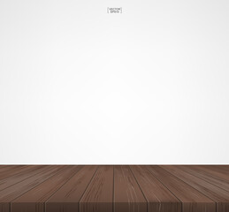 Wood floor pattern and texture for background. Perspective view of wooden floor on white background with area for copy space. Wooden terrace or deck pattern and texture. Vector.