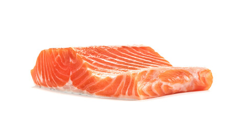 Piece of fresh salmon fillet sliced isolated on white background