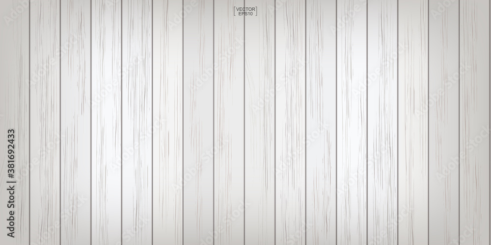 Wall mural White wood pattern and texture for background. Vector.