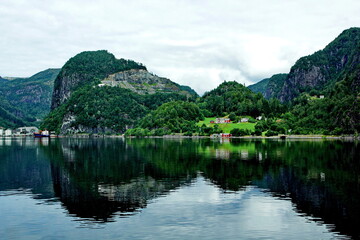 Fototapeta na wymiar Stunning scenery seen from a ferry cruise in Geirangerfjord, Norway