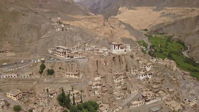 Historic Lamayuru, Gompa Monastery And Village Situated On The Mountain Range Of Ladakh, India In Summer. - aerial drone