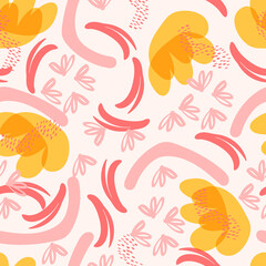 seamless abstract pattern with hand-drawn shape and doodle objects vector illustration. Good for textile, fabric, postcard, card, print, wallpaper.