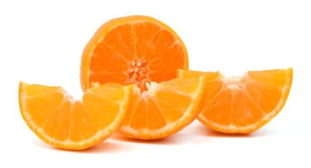 Peeled mandarin orange segment on white background