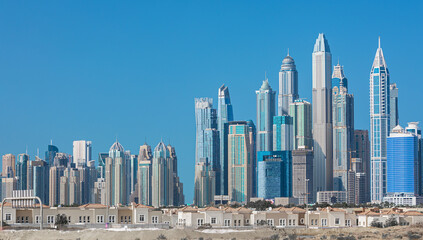 Dubai Marina skyline, yachts and famous promenade, United Arab Emirates