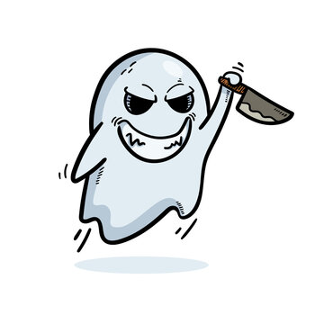 Ghost holding a knife cartoon character illustration vector