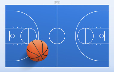 Basketball ball and basketball field background. With line of court pattern and area. Vector.