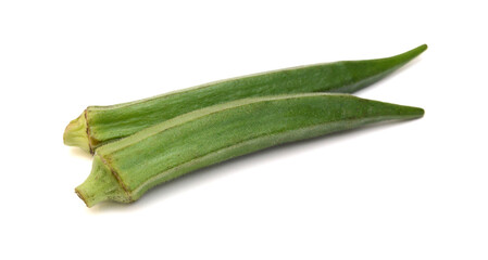 Fresh raw okra isolated on white background, horizontal with copy space