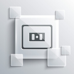 Grey Electrical outlet icon isolated on grey background. Power socket. Rosette symbol. Square glass panels. Vector.