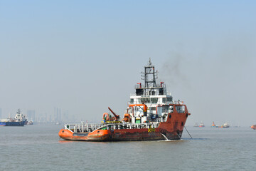 Closeup image of a Indian Rescue boat in ocean
