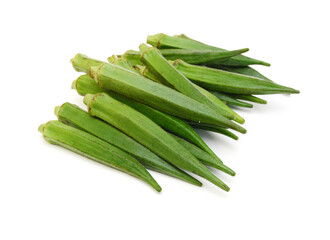 Fresh raw okra isolated on white background, horizontal with copy space