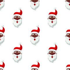 Cute happy black Santa Claus Seamless Pattern, Cartoon Christmas Background, Vector Illustration