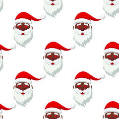 Cute happy black Santa Claus with hearts in eyes Seamless Pattern, Cartoon Christmas Background, Vector Illustration