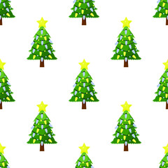 Seamless pattern for Christmas holiday with festive Christmas tree. Childish background. Vector Illustration on transparent background