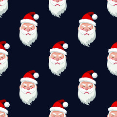 Seamless pattern for Christmas holiday with sad Santa Claus. Endless background. Vector Illustration on dark blue background