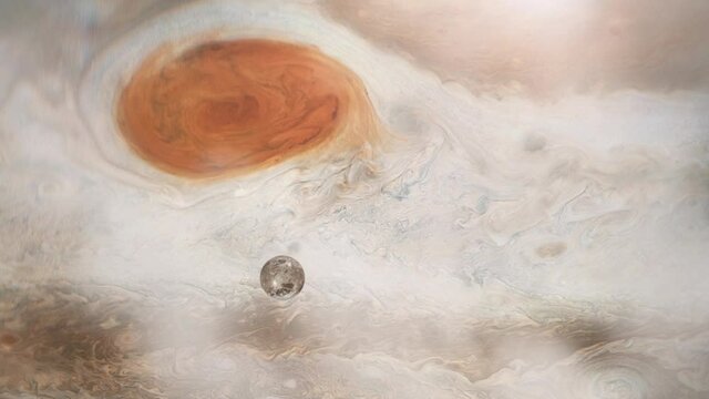  Ganymede, Moon of Jupiter, orbiting the Planet. Elements of this video furnished by NASA.