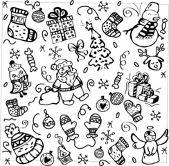 New Year's set. Doodle pattern for the new year. Christmas patterns.