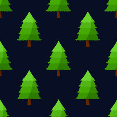 Obraz premium Seamless pattern for Christmas holiday with simple Christmas tree. Childish background. Vector Illustration on dark blue background