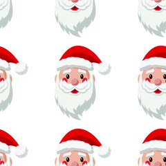 Seamless pattern for Christmas with happy Santa Claus. Childish background. Vector Illustration on transparent background