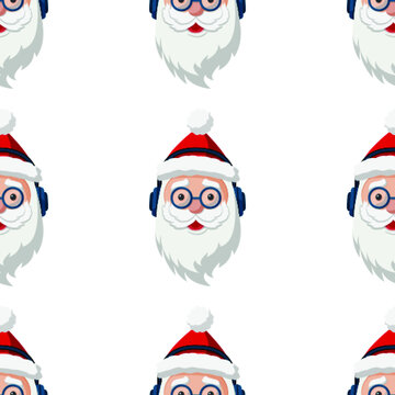 Seamless pattern for Christmas with hipster Santa Claus. Childish background. Vector Illustration on transparent background