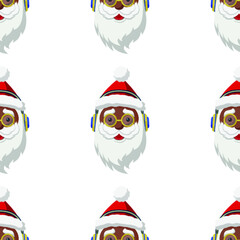 Seamless pattern for Christmas with hipster black Santa Claus. Vector Illustration on transparent background