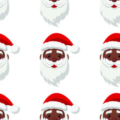 Seamless pattern for Christmas with cute black Santa Claus. Vector Illustration on transparent background