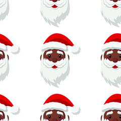 Seamless pattern for Christmas with cute black Santa Claus. Vector Illustration on transparent background