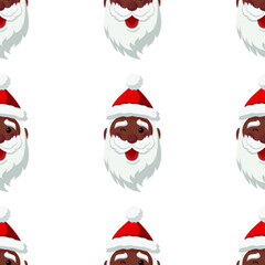 Seamless pattern for Christmas. Black Santa Claus winks. Vector Illustration on transparent background