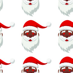 Seamless pattern for Christmas. Black Santa Claus with heart love symbol in eyes. Vector Illustration on transparent background