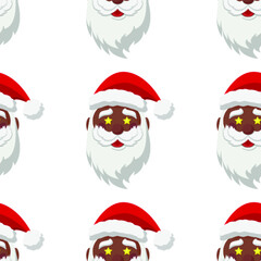 Seamless pattern for Christmas. Black Santa Claus with star in eyes. Vector Illustration on transparent background