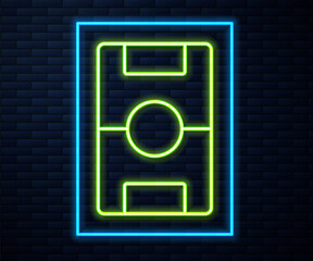 Glowing neon line Football table icon isolated on brick wall background. Hockey table. Vector.