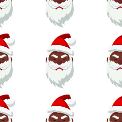 Seamless pattern for Christmas with sad black Santa Claus. Childish background. Vector Illustration on transparent background