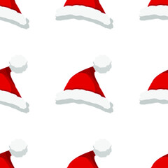 Seamless pattern for Christmas with traditional Santa Claus hat. Childish background. Vector Illustration on transparent background