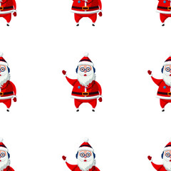 Seamless pattern for Christmas with hipster Santa Claus. Childish background. Vector Illustration on transparent background