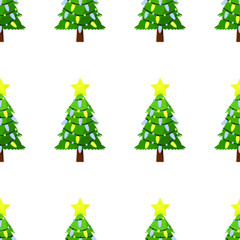 Fototapeta premium Seamless pattern for Christmas holiday with Christmas tree. Childish background. Vector Illustration on transparent background