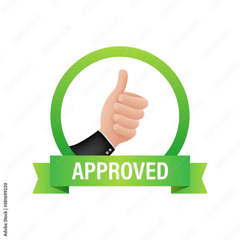 Sticker Approved medal. Round stamp for approved and tested product, software and services. Vector stock illustration.